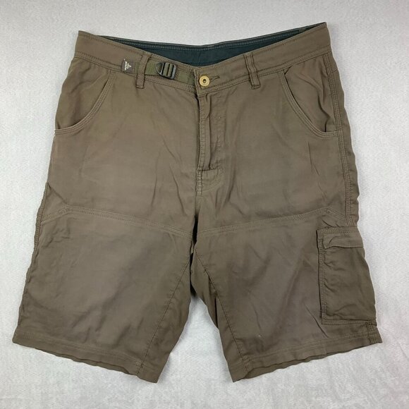 Prana Mens Shorts Small Brown Cargo Zion Belted 12" Inseam Outdoor Hiking UPF - Picture 1 of 11